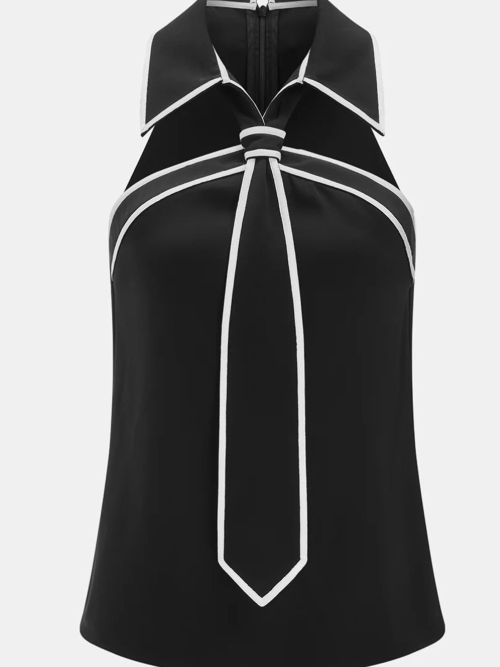 Commense Black Halter Tie Detail Top with White Piping - Picture 3 of 5